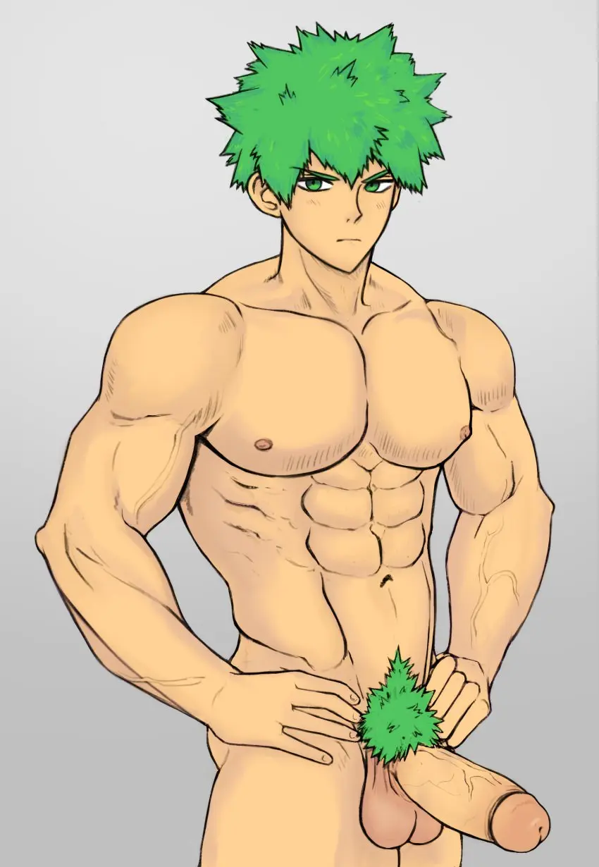 Image looking_at_viewer,nipples,1boy,male,nude,penis,big_penis,erection,muscular,muscular_male,male_only,yaoi,balls,completely_nude,pubic_hair,bara,male_nipples,green_hair,big_balls,completely_nude_male,male_pubic_hair,2022,spacebaddy