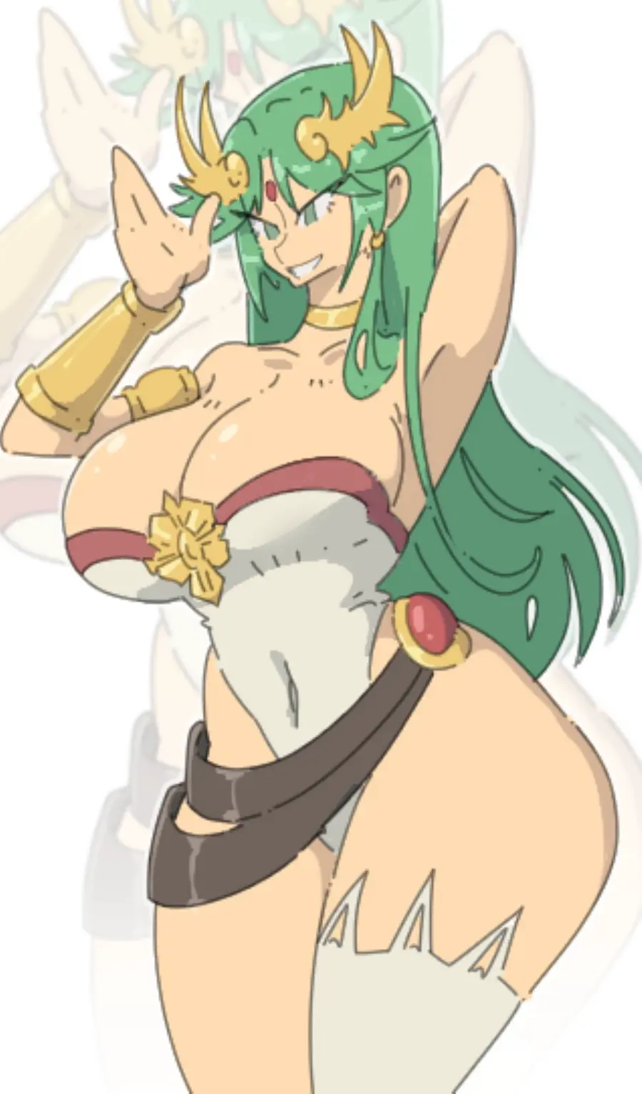 Image 1girls,breasts,female,female_only,solo,green_eyes,nintendo,green_hair,bimbo,kid_icarus,palutena,leedraw11