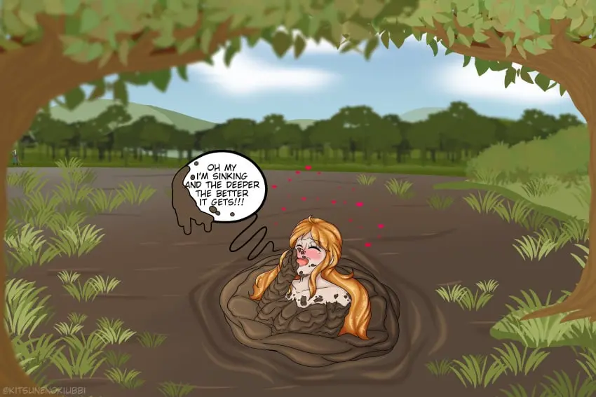 Image female,female_only,solo,one_piece,nami_(one_piece),post-timeskip,text,outdoors,hearts_around_head,outside,hearts,trees,mud,quicksand,bubble_text,kitsunenokiubbi,mud_pit