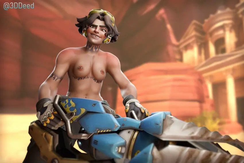 Image 1girls,breasts,brown_eyes,female,female_only,nipples,solo,short_hair,female_focus,small_breasts,muscular,smiling_at_viewer,brown_hair,tanned_skin,3d,blender,pierced_nipples,overwatch,overwatch_2,muscles,pierced,muscular_arms,tatoos,raised_eyebrow,shirtless,drill,sloan_cameron,venture,blender_eevee,pierced_belly_button,3ddeed,pierced_eyebrow