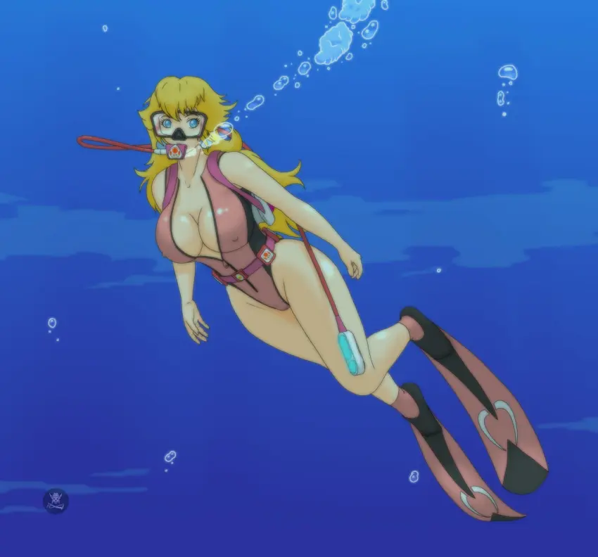 Image big_breasts,breasts,female,mario_(series),princess_peach,underwater,air_bubbles,scuba