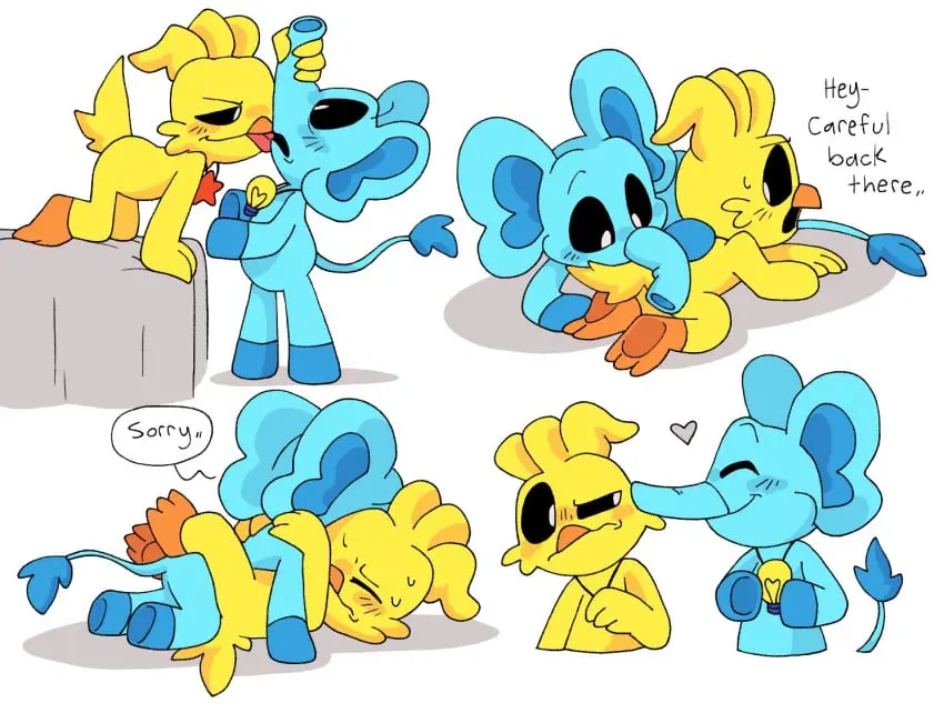 Image male,sex,2boys,male_only,anthro,text,tagme,gay,gay_sex,yellow_body,yellow_fur,blue_body,sketch,sketch_page,furry_only,anthro_only,no_humans,yellow_skin,blue_skin,cyan_skin,anthro_on_anthro,no_visible_genitalia,chicken,gallus_(genus),critters_(poppy_playtime),poppy_playtime,poppy_playtime_(chapter_3),smiling_critters,gallus,kickinchicken,kickinchicken_(poppy_playtime),apologizing,elephant,trunk_(anatomy),bubba_bubbaphant,cyan_body,cyan_fur,trunk,elephant_trunk,pachi_rizuu,palatis,trunk_play