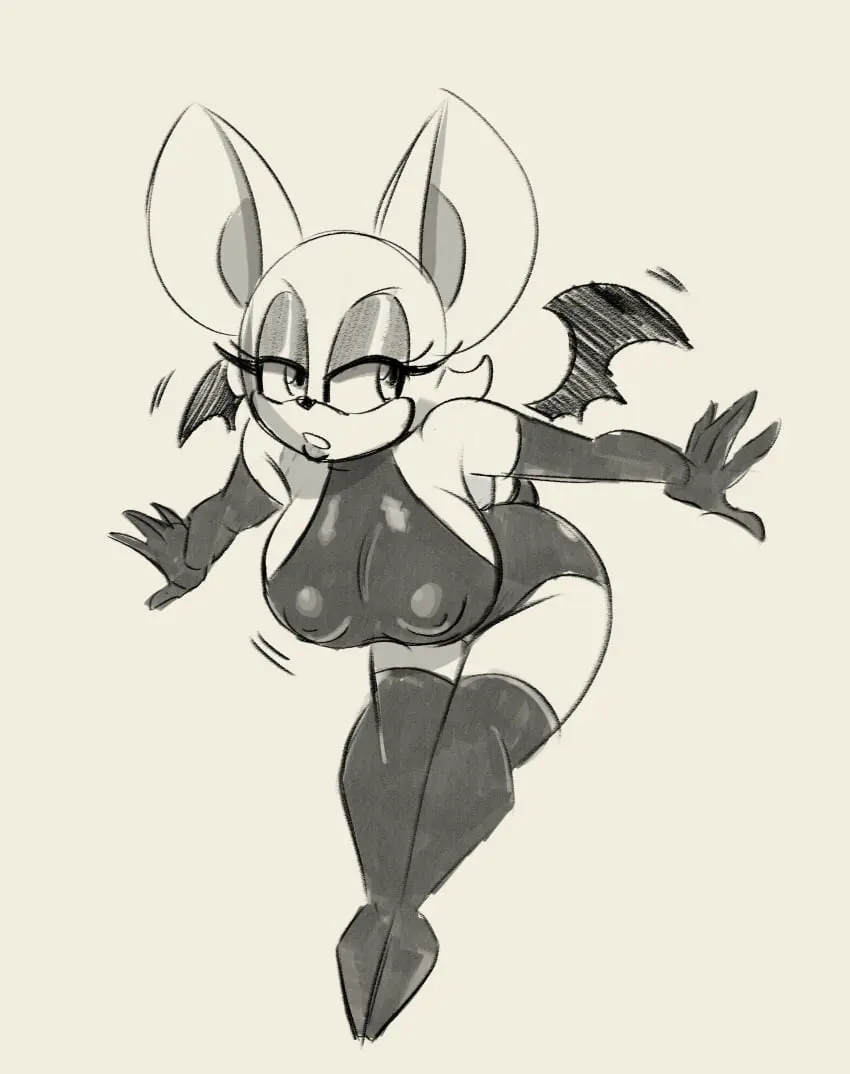 Image 1girls,big_breasts,breasts,female,elbow_gloves,gloves,thighhighs,eyelashes,busty,curvy,black_and_white,latex,tight_clothing,nipples_visible_through_clothing,sketch,sonic_(series),sonic_the_hedgehog_(series),latex_gloves,bat_wings,rouge_the_bat,bent_forward,eye_shadow,bat_girl,bat_ears,glassfish