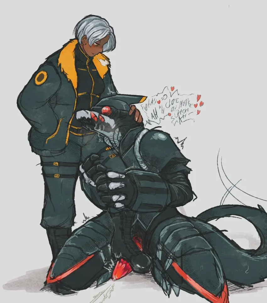 Image clothing,female,hi_res,human,cum,male,penis,tail,duo,humanoid,kneeling,feet,drooling,male/female,anthro,foot_fetish,mythology,animal_humanoid,ejaculation,saliva,genital_fluids,bodily_fluids,footwear,genitals,mammal,dialogue,dominant,submissive_male,submissive,cyborg,scalie,cumshot,dominant_female,boots,bandai_namco,digimon,digimon_(species),mythological_creature,dragon,mythological_scalie,spikes,armor,machine,foot_play,cybernetics,spikes_(anatomy),dragon_humanoid,tail_motion,foot_on_penis,tailwag,spiked_penis,armored_gloves,humping_leg,visor_helmet,combat_boots,millerotic,sealsdramon