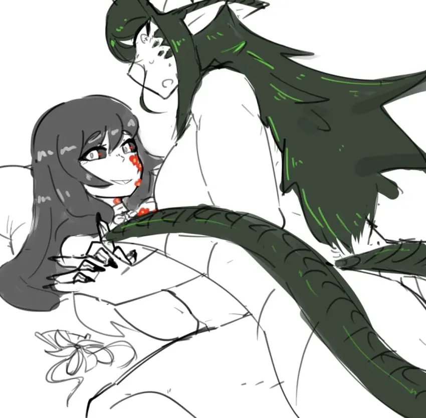 Image 1girls,big_breasts,breasts,female,long_hair,bangs,hand_holding,nude,on_back,ass,thighs,1futa,duo,futa_on_female,futanari,humanoid,intersex,tagme,missionary_position,green_hair,yuri,sketch,lesbian_sex,breast_squish,shocked_expression,lizard_girl,partially_colored,snake_girl,snake_tail,lizard_tail,tagme_(character),settledowncowboy
