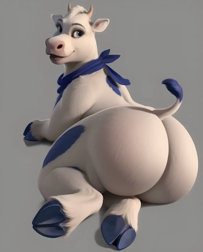 Image female,simple_background,nude,furry,ass,big_ass,ai_generated,presenting_hindquarters,editokur999,lactaid,lactaid_cow