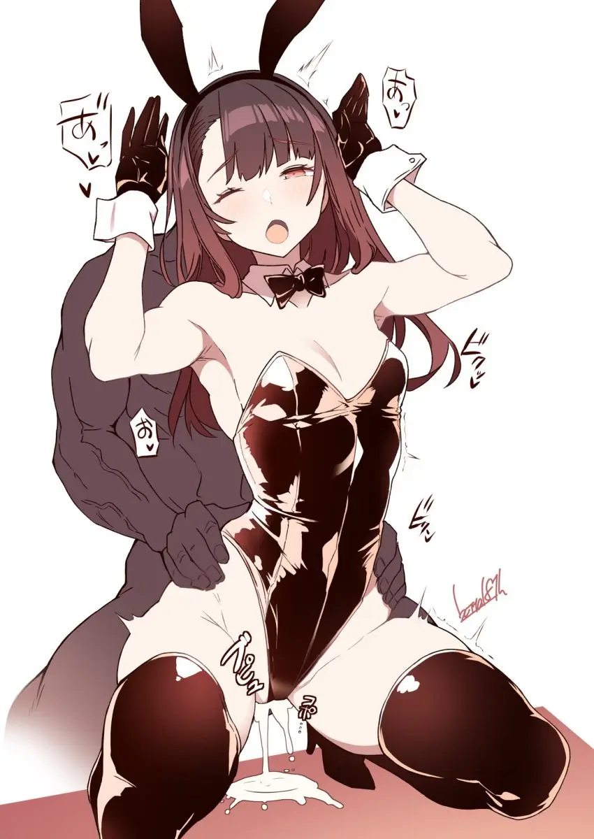 Image blush,bow,breasts,brown_eyes,female,highres,long_hair,open_mouth,animal_ears,cum,nude,straight,small_breasts,thick_thighs,thighs,implied_penetration,bare_shoulders,cum_in_pussy,one_eye_closed,character_request,brown_hair,rabbit_ears,detached_collar,cumdrip,high_heels,grabbing,squatting,playboy_bunny,leotard,fake_animal_ears,strapless,strapless_leotard,full_body,shoes,clothed_female_nude_male,bowtie,wrist_cuffs,copyright_request,covered_penetration,batta_16-sei