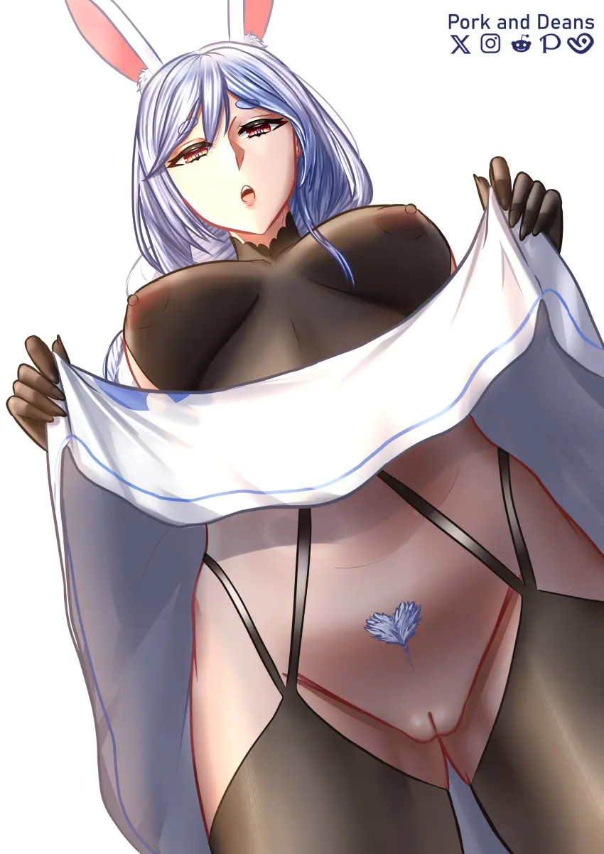 Image 1girls,female,female_only,solo,animal_ears,blue_hair,milf,virtual_youtuber,artist_name,alternate_version_available,hololive,hololive_fantasy,hololive_japan,mature_female,pekomama,rabbit_ears,image_set,porkanddeans