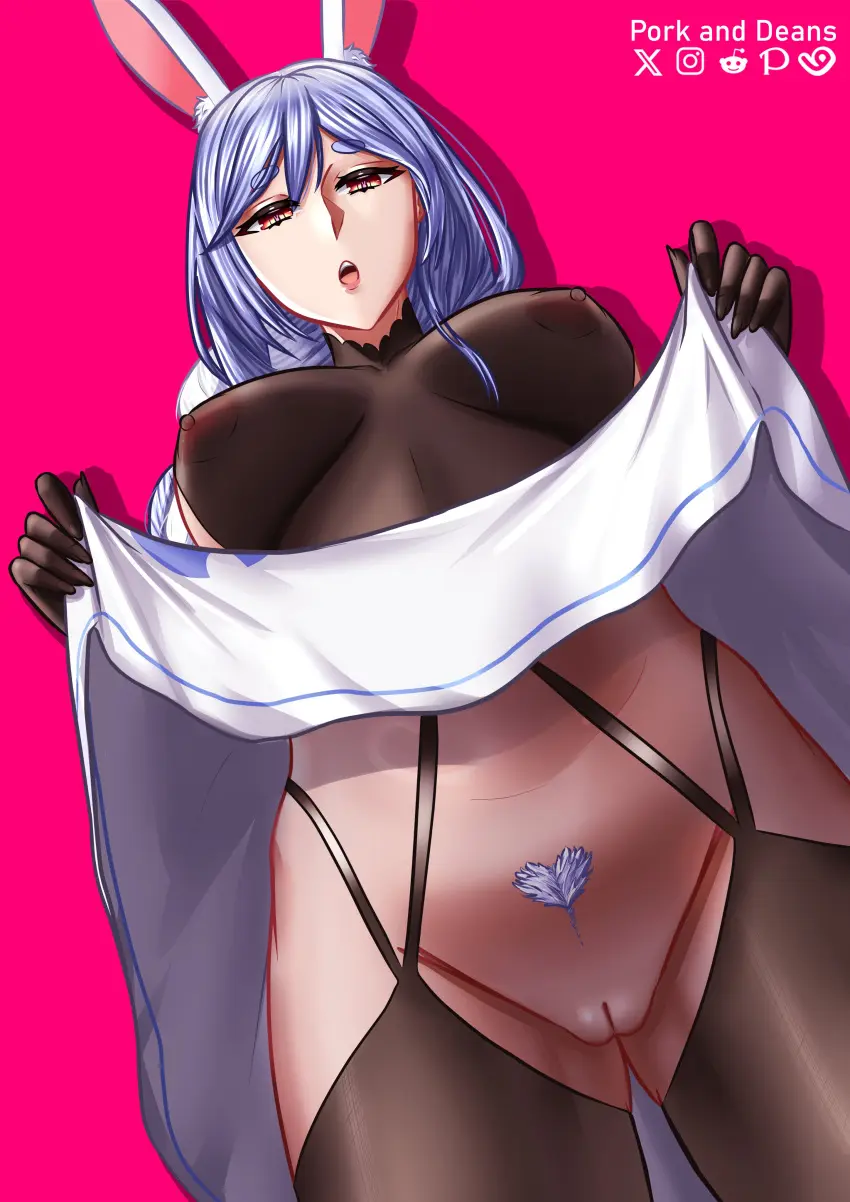 Image 1girls,female,female_only,solo,animal_ears,blue_hair,milf,virtual_youtuber,artist_name,alternate_version_available,hololive,hololive_fantasy,hololive_japan,mature_female,pekomama,rabbit_ears,image_set,porkanddeans