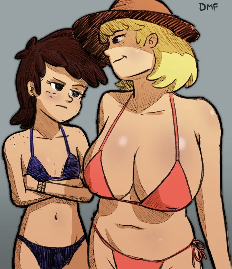 Image big_breasts,breasts,female,female_only,light-skinned_female,light_skin,2girls,multiple_girls,bikini,female_focus,small_breasts,thick_thighs,milf,blonde_hair,brown_hair,mature_female,mother,mature,mother_and_daughter,mother_daughter_boob_envy_(meme),meme,daughter,nickelodeon,the_loud_house,rita_loud,dmf_nsfw,luna_loud