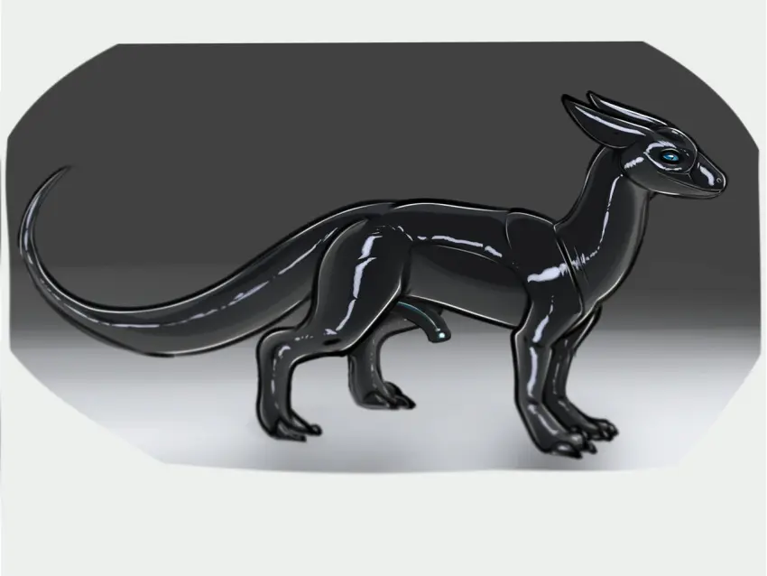 Image 2023,simple_background,solo,standing,blue_eyes,male,penis,tail,feet,male_only,side_view,mythology,genitals,latex,black_body,horn,glistening,glistening_body,half-erect,4:3,scalie,fingers,slit_pupils,toes,mythological_creature,dragon,mythological_scalie,feral,3_fingers,quadruped,wingless_dragon,digitigrade,3_toes,pupils,2_horns,living_latex,adeer