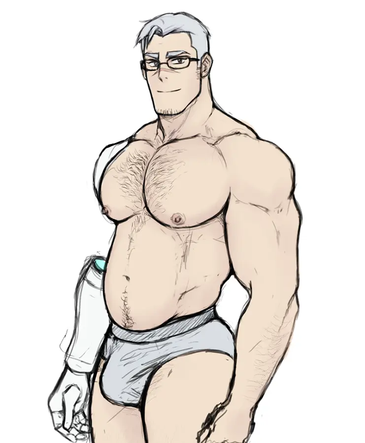 Image looking_at_viewer,nipples,1boy,male,underwear,muscular,muscular_male,male_only,yaoi,bara,bulge,male_nipples,scar,daddy,hairy_chest,masculine_male,dilf,mature_male,takashi_shirogane,voltron,voltron:_legendary_defender,spacebaddy