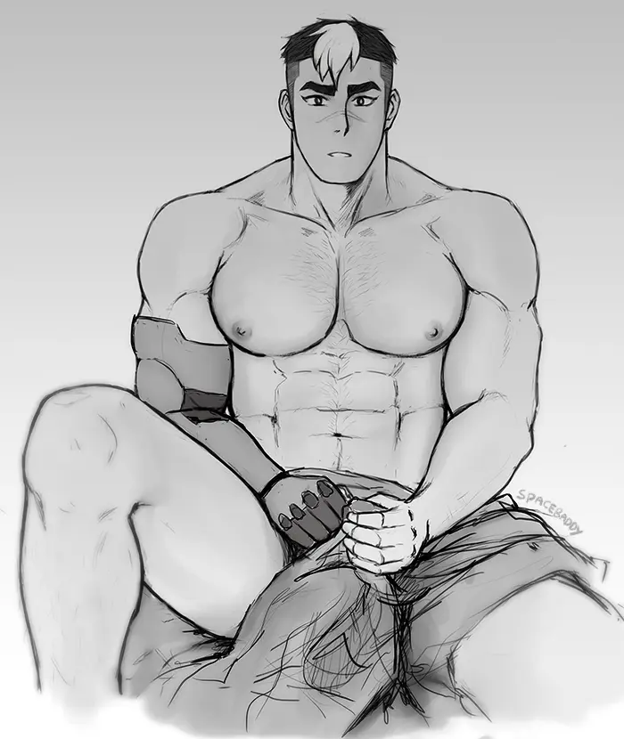 Image looking_at_viewer,nipples,1boy,male,muscular,muscular_male,male_only,yaoi,bara,male_nipples,monochrome,daddy,masculine_male,mature_male,takashi_shirogane,voltron:_legendary_defender,spacebaddy,keith's_fathervoltron
