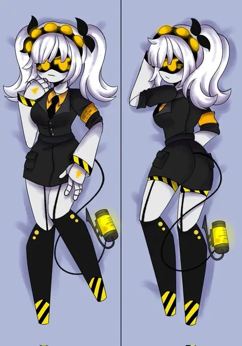 Image 1girls,blush,clothed,clothing,female,female_only,light-skinned_female,light_skin,looking_at_viewer,solo,white_hair,tail,yellow_eyes,lying,female_focus,humanoid,wide_hips,digital_media_(artwork),solo_focus,hair,bed,twintails,closed_mouth,ass_focus,white_body,dakimakura,robot,murder_drones,glitch_productions,dakimakura_design,j_(murder_drones),arzk1i,veridis_quo