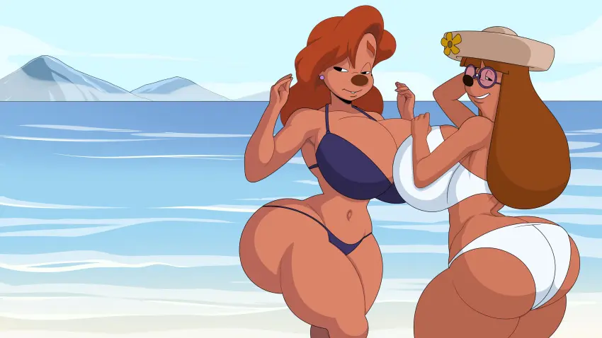 Image big_breasts,breasts,female,female_only,large_breasts,2girls,multiple_girls,bikini,ass,big_ass,big_butt,disney,female_focus,huge_ass,huge_butt,beach,huge_breasts,anthro,massive_breasts,tagme,bikini_top,large_ass,large_butt,bikini_bottom,thong_bikini,roxanne_(goof_troop),stacey_(goof_troop),turboranger