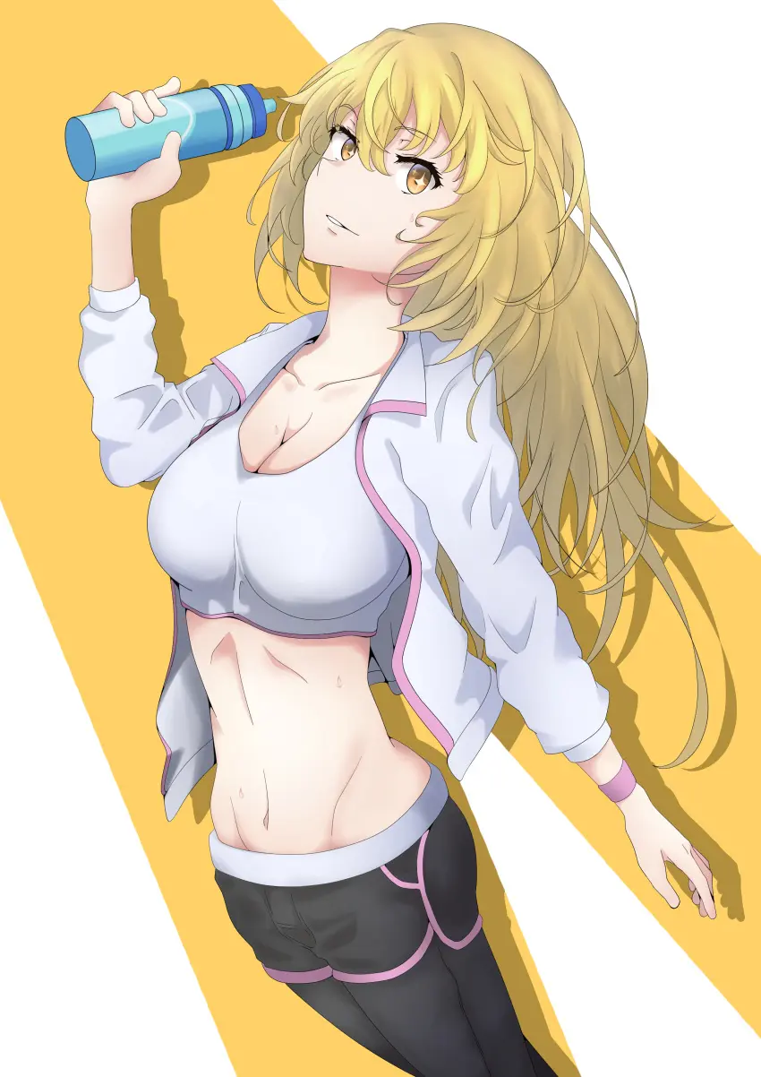 Image 1girls,female,female_only,yellow_eyes,blonde_hair,teenager,teenage_girl,young,abs,younger_female,shokuhou_misaki,sparkling_eyes,to_aru_majutsu_no_index,gym_clothes