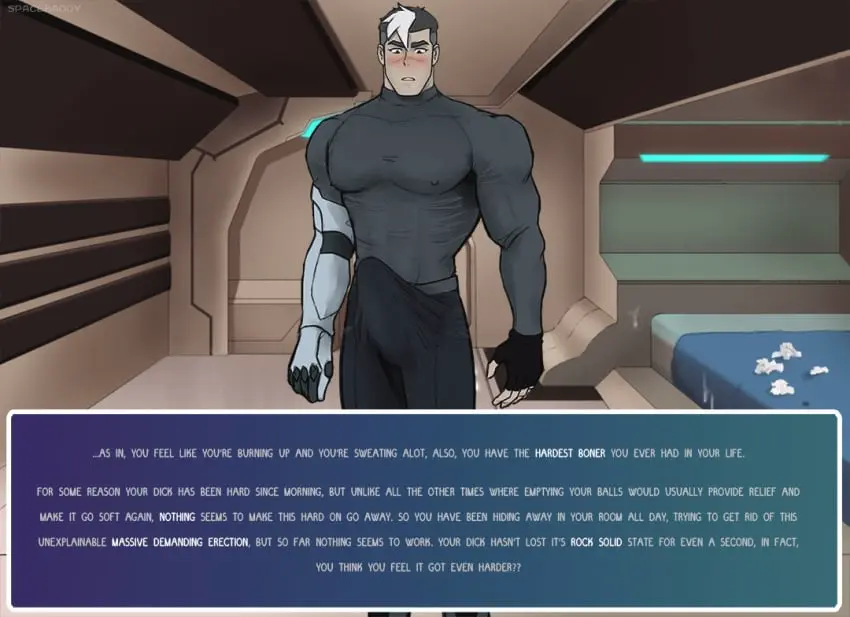 Image blush,clothing,1boy,male,muscular,muscular_male,male_only,yaoi,2d,text,bara,bulge,erection_under_clothes,penis_outline,animated,tight_clothing,english_text,scar,big_bulge,2d_animation,takashi_shirogane,voltron,voltron:_legendary_defender,spacebaddy