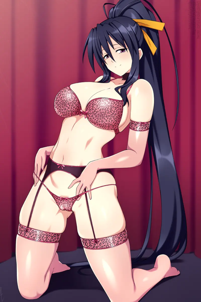 Image 1girls,breasts,female,female_only,large_breasts,looking_at_viewer,smile,black_hair,gloves,bra,ponytail,lingerie,stockings,young,thong,long_ponytail,garter_belt,younger_female,garter_straps,akeno_himejima,high_school_dxd,lindaroze