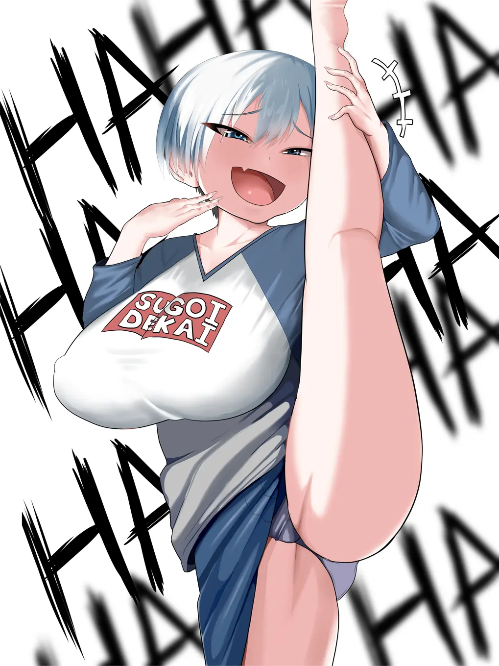 Image 1girls,big_breasts,breasts,female,large_breasts,short_hair,panties,voluptuous,huge_breasts,busty,curvy,curvy_body,curvy_female,curvy_figure,smug,curvaceous,shortstack,smug_face,uzaki-chan_wa_asobitai!,uzaki_hana,standing_on_one_leg,standing_split,tuna_(artist)