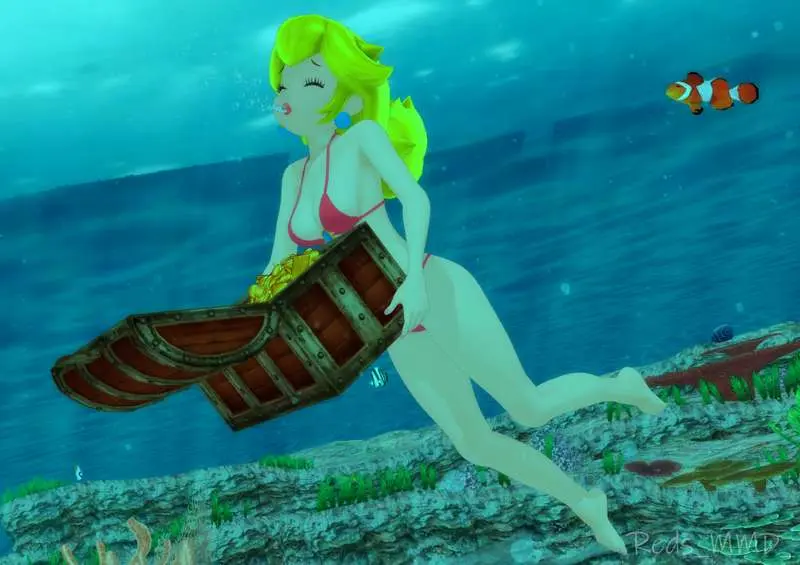 Image breasts,female,bikini,mario_(series),3d,princess_peach,underwater,air_bubbles,scuba,holding_breath,redsmmd