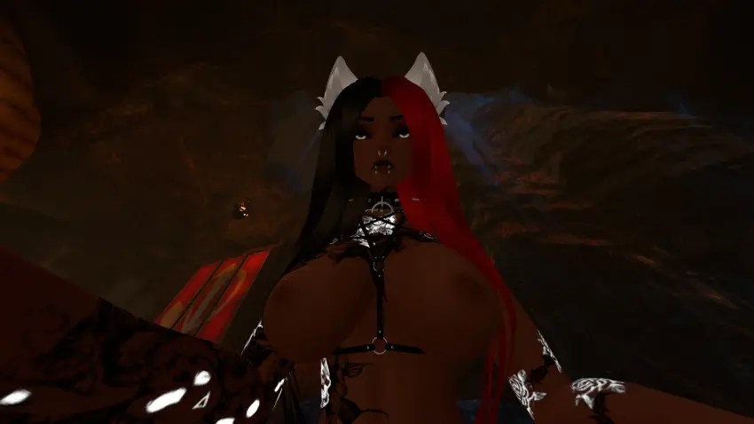 Image breasts,female,red_hair,dark_skin,anthro,dark-skinned_female,vrchat,vrchat_avatar