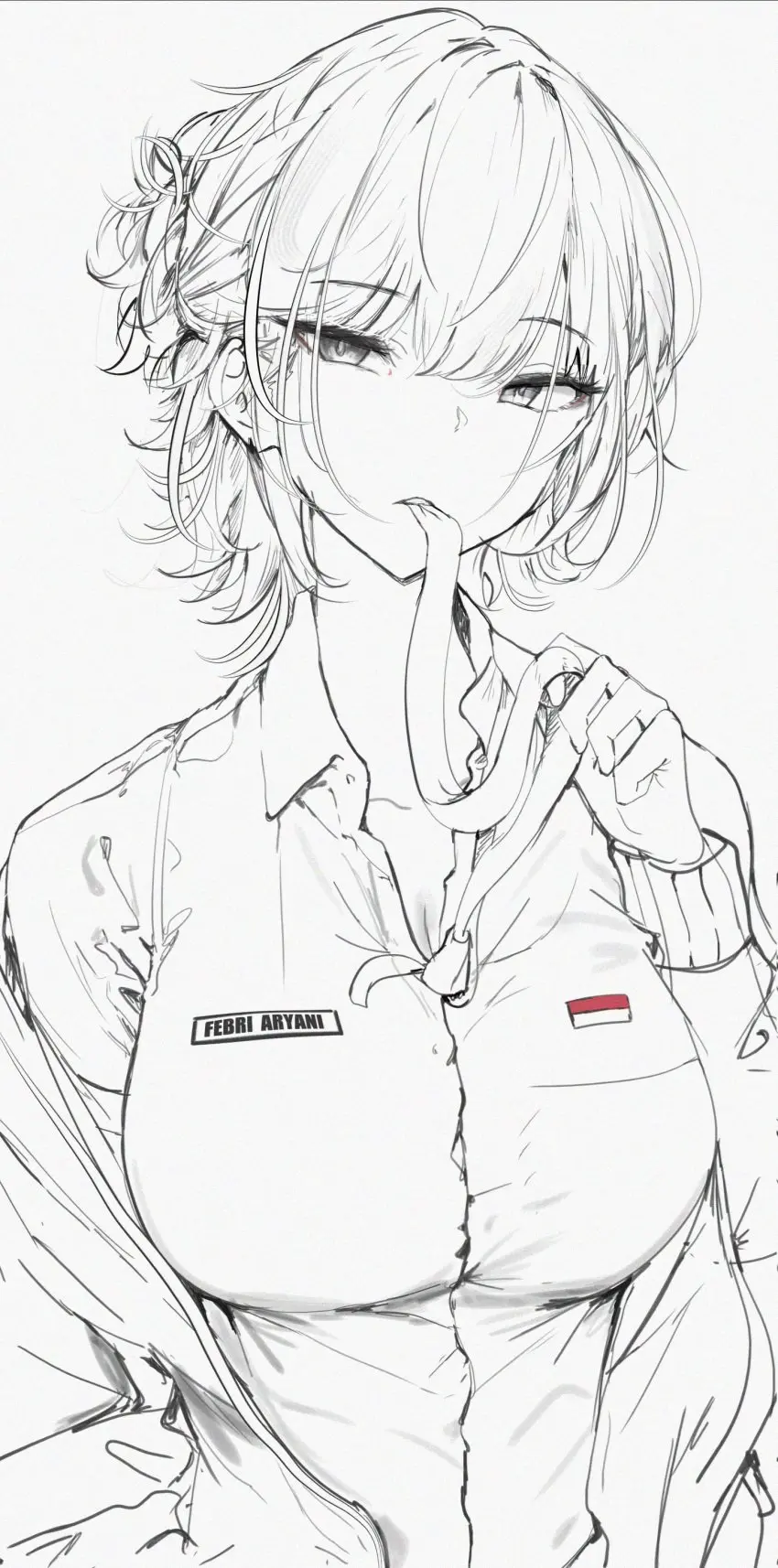 Image big_breasts,breasts,female,looking_at_viewer,open_shirt,short_hair,schoolgirl,tied_hair,original,original_character,teenager,school_uniform,black_panties,tight_clothing,ear_piercing,oc,sketch,sketch_page,tie,open_jacket,biting_clothes,schoolgirl_uniform,pointy_chin,workplace,febri_aryani_(vloodozer),indonesia,indonesian,indonesian_flag,indonesian_high_school_uniform,indonesian_school_uniform,vloodozer