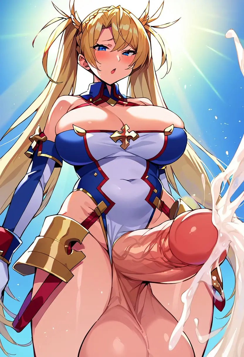 Image big_breasts,breasts,looking_at_viewer,penis,big_penis,futanari,intersex,ai_generated,balls,futa_only,big_balls,cumshot,fate_(series),bradamante_(fate)