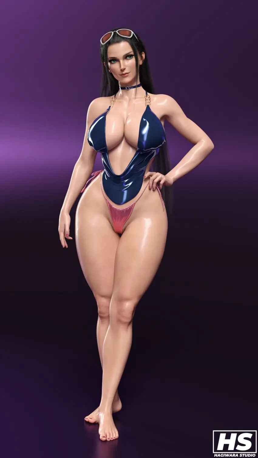 Image big_breasts,breasts,female,female_only,highres,large_breasts,long_hair,looking_at_viewer,black_hair,blue_eyes,thick_thighs,one_piece,cleavage,post-timeskip,tagme,sunglasses_on_head,3d,lipstick,thong,eyewear_on_head,nico_robin,hagiwara_studio