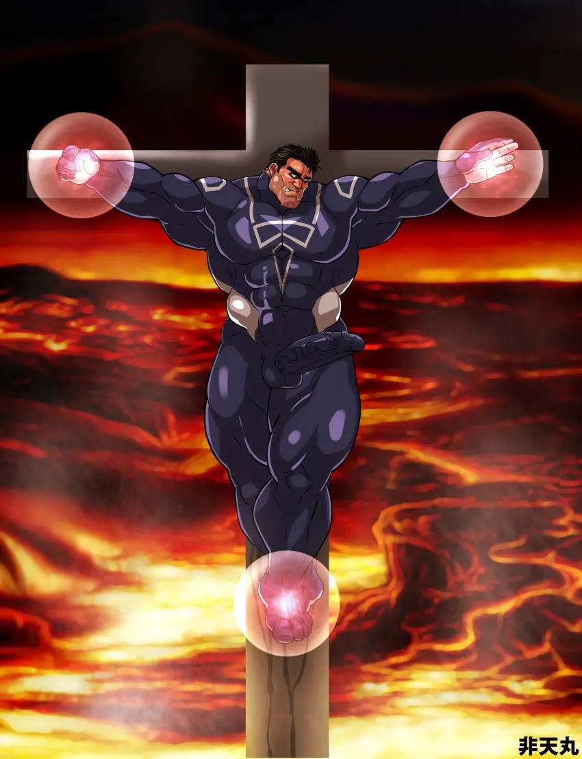 Image solo,male,penis,erection,muscular,male_only,yaoi,balls,bara,erection_under_clothes,solo_male,boner,muscles,costume,crucifix,hitenmaru
