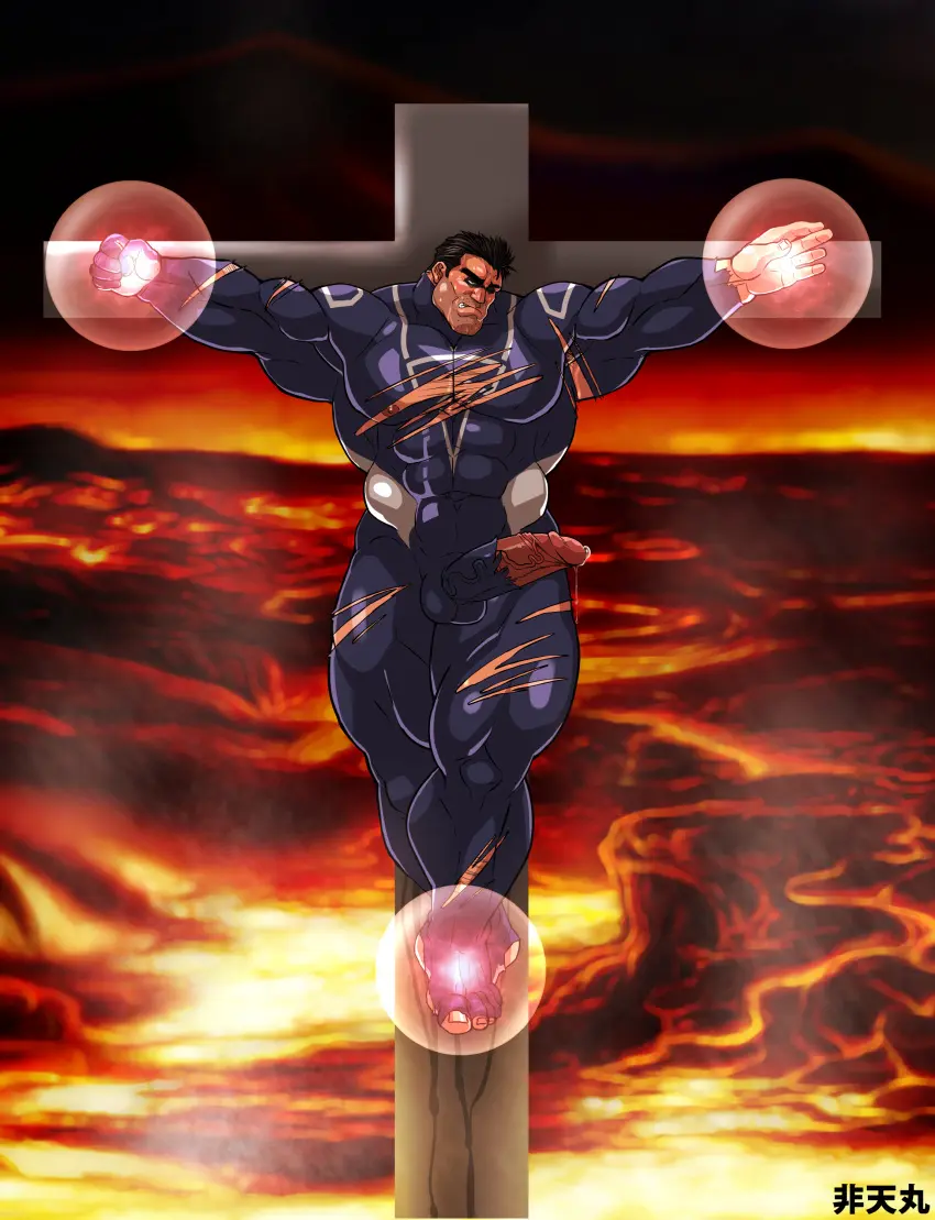 Image solo,male,penis,erection,muscular,male_only,yaoi,balls,bara,solo_male,boner,muscles,costume,ripped_clothing,crucifix,hitenmaru
