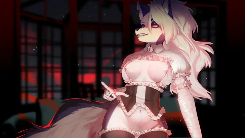 Image breasts,female,hi_res,solo,mythology,demon,absurd_res,canid,canine,canis,mammal,wolf,mythological_canine,mythological_creature,were,werecanid,werecanine,werewolf,canid_demon,hellhound,helluva_boss,loona_(helluva_boss),iam3d,lomka775