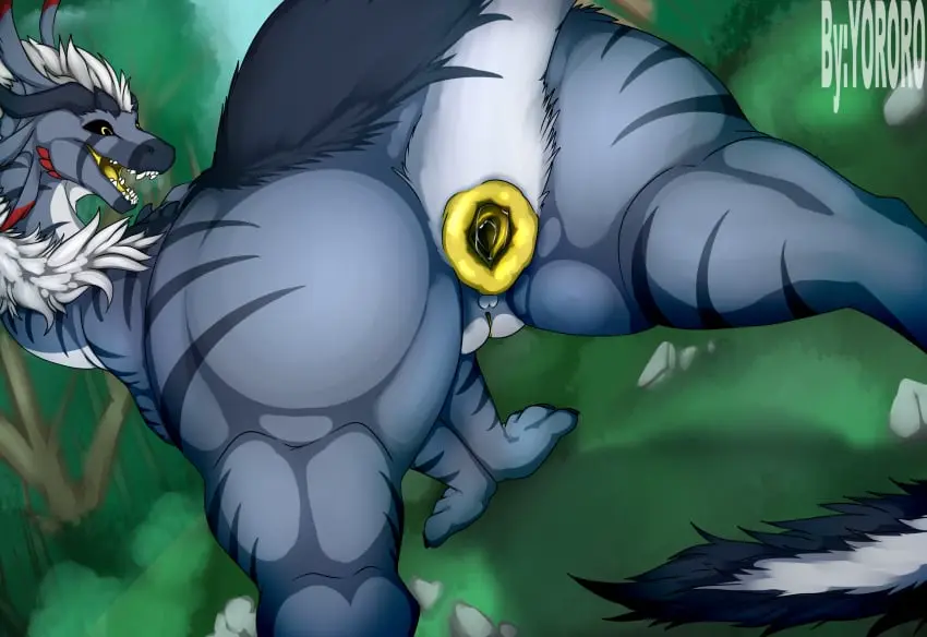 Image female,hi_res,solo,pussy,tail,ass,anal,anthro,mythology,absurd_res,genitals,paws,dominant,scalie,tree,forest,plant,mythological_creature,dragon,mythological_scalie,feral,vore,food,slit_(disambiguation),dessert,doughnut,organs,guts,playful,view,intestines,yoro,yororo