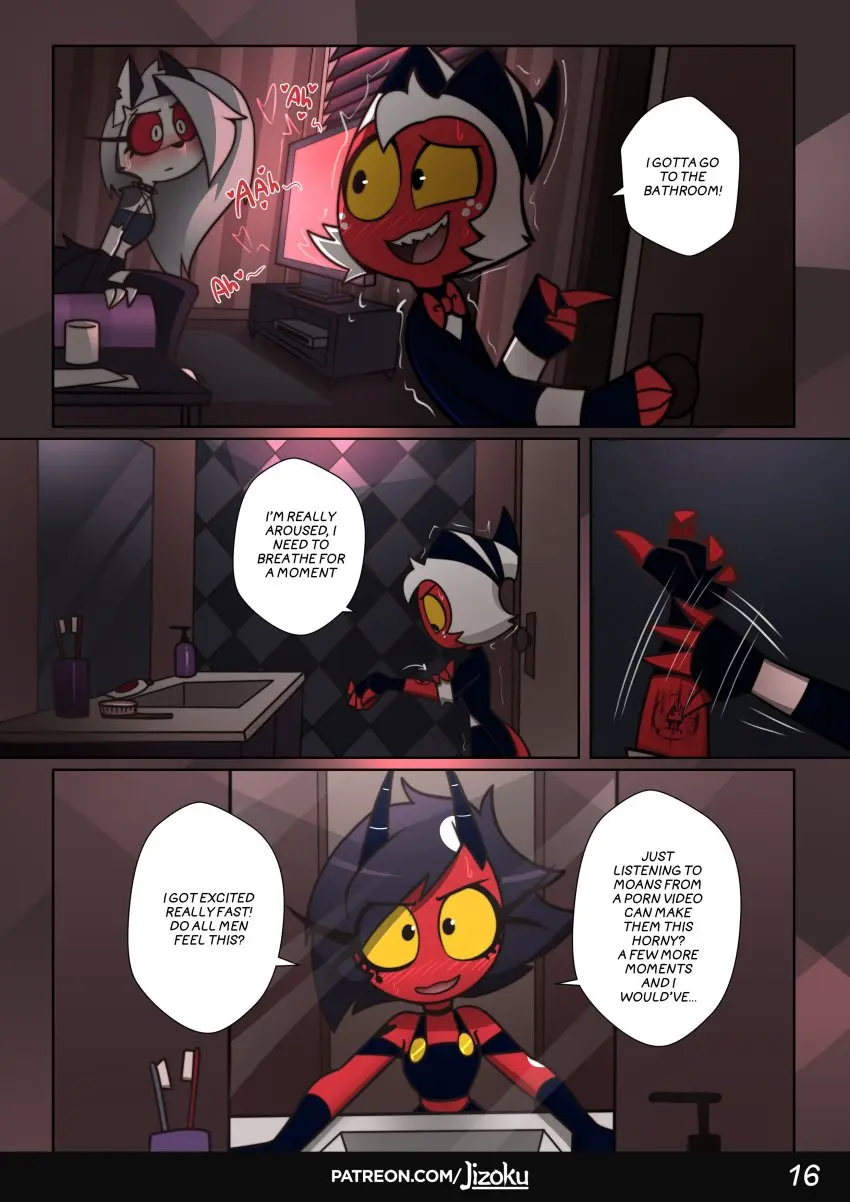 Image female,1boy,2girls,male,thighhighs,comic,comic_page,thigh_highs,hellhound,helluva_boss,loona_(helluva_boss),imp,tv,moxxie_(helluva_boss),millie_(helluva_boss),jizoku,porn