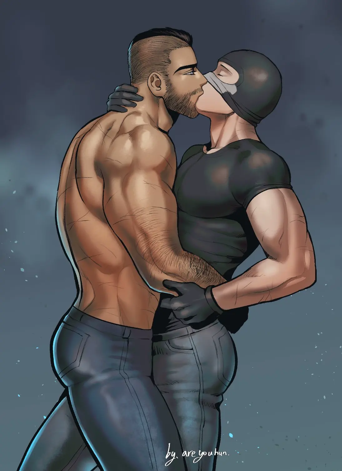 Image male,muscular,muscular_male,2boys,male/male,male_only,yaoi,gay,bara,kissing,male_focus,toned,gay_male,no_visible_genitalia,suggestive,shirtless,toned_body,toned_male,call_of_duty,shirtless_male,simon_riley,call_of_duty:_modern_warfare_2,john_mactavish,mask_lift,balaclava,areyouhun