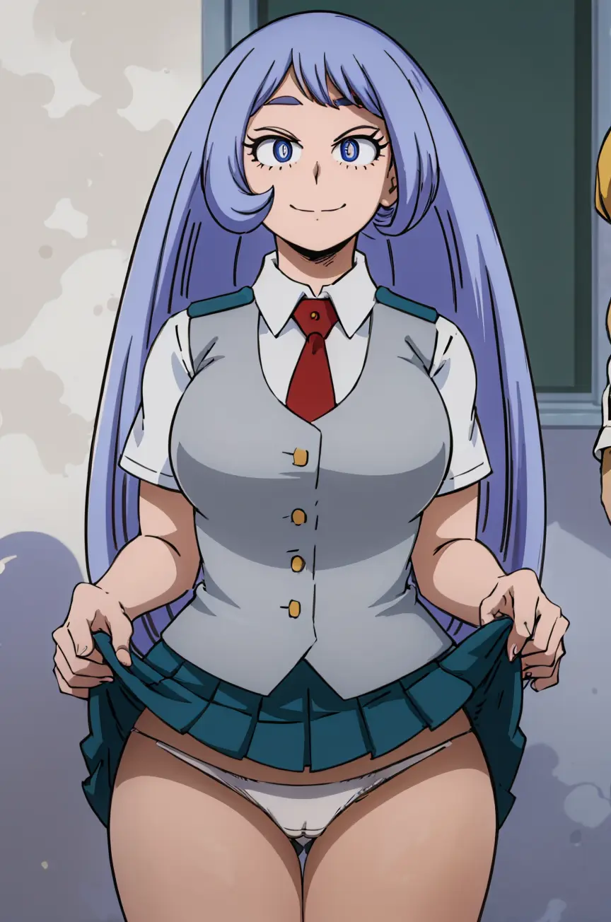 Image big_breasts,breasts,female,smile,panties,ai_generated,happy,my_hero_academia,stable_diffusion,school_uniform,cameltoe,presenting,boku_no_hero_academia,skirt,light_blue_hair,light_blue_eyes,school,skirt_lift,aindroidparanoid,lifting_skirt,hadou_nejire,nejire_hado