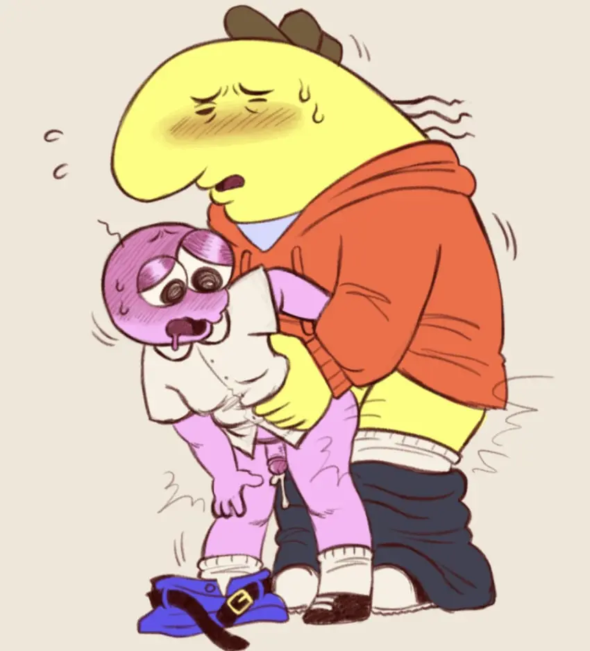 Image blush,clothed,standing,cum_drip,male,penis,sweat,anal,anal_sex,male_only,yaoi,drooling,size_difference,pants_down,half-closed_eyes,gay,small_penis,looking_pleasured,sweatdrop,yellow_body,fat_male,standing_sex,hoodie,toony,pink_body,moaning,clothed_sex,adult_swim,bending_over,cartoony,moaning_in_pleasure,pim_(smiling_friends),smiling_friends,charlie_(smiling_friends),ickystickypink