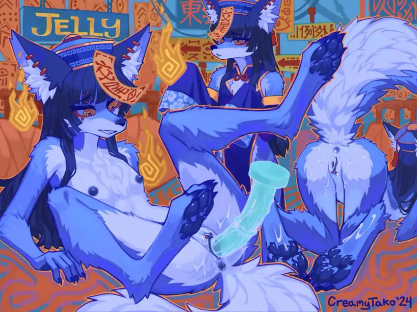 Image breasts,clothing,female,hi_res,solo,blue_hair,cum,tail,ass,hat,small_breasts,headwear,feet,cum_in_ass,headgear,hair,anthro,cum_in_pussy,cum_inside,piercing,clitoris,slim,vaginal_penetration,penetration,genital_fluids,bodily_fluids,canid,canine,fur,genitals,mammal,sex_toy,dildo,all_fours,cum_on_feet,female_penetrated,blue_body,dildo_in_pussy,blue_fur,fox,tuft,raised_tail,anthro_penetrated,pawpads,asian_clothing,east_asian_clothing,sex_toy_insertion,clitoris_piercing,genital_piercing,chest_tuft,inner_ear_fluff,cum_on_butt,dildo_insertion,sex_toy_in_pussy,chinese_clothing,creamytako,jelly_(creamytako)