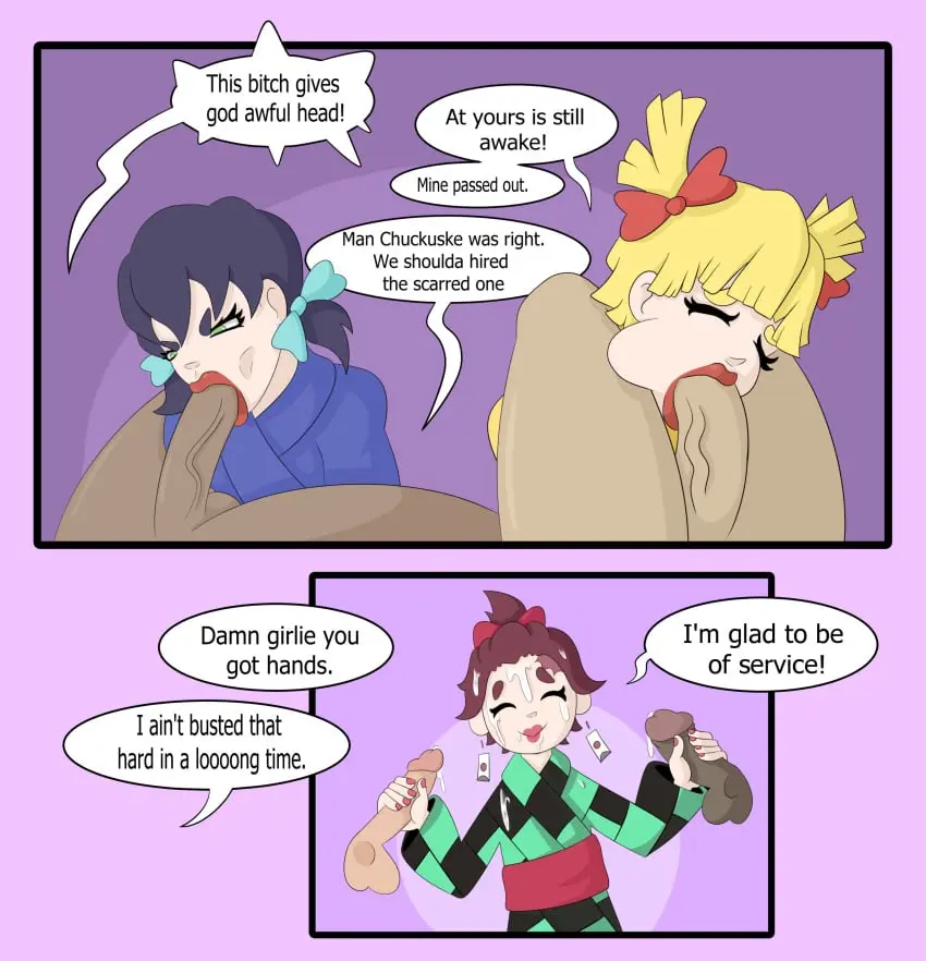 Image crossdressing,sissy,blowjob,text_bubble,demon_slayer,brainwashcreep,geisha,forced_feminization