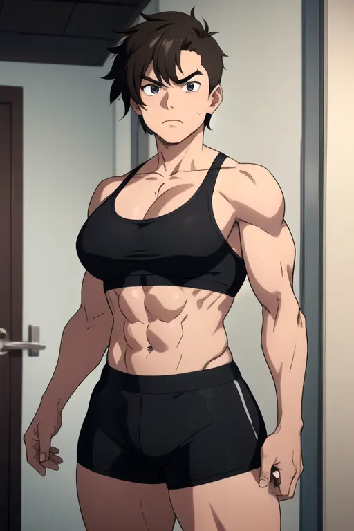 Image female,muscular,ai_generated,brown_hair,muscular_female,tomboy