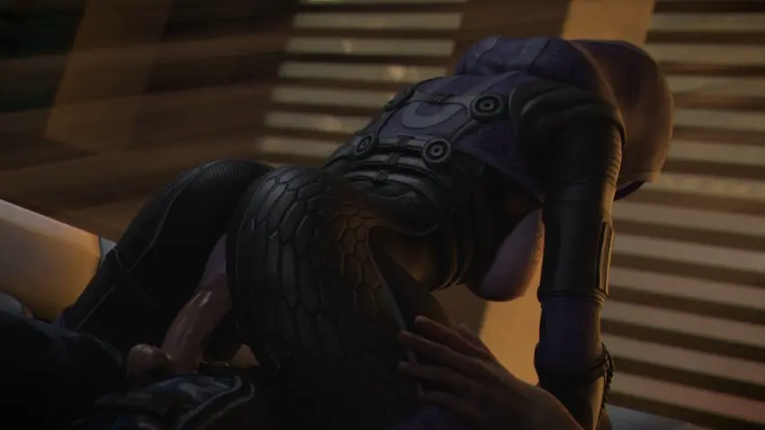Image 1girls,female,1boy,male,sex,thick_thighs,athletic,wide_hips,cowgirl_position,light-skinned_male,purple_skin,vaginal_penetration,3d,tight_clothing,partially_clothed,athletic_female,mass_effect,quarian,tali'zorah_nar_rayya,suit,commander_shepard,facelesstrigger