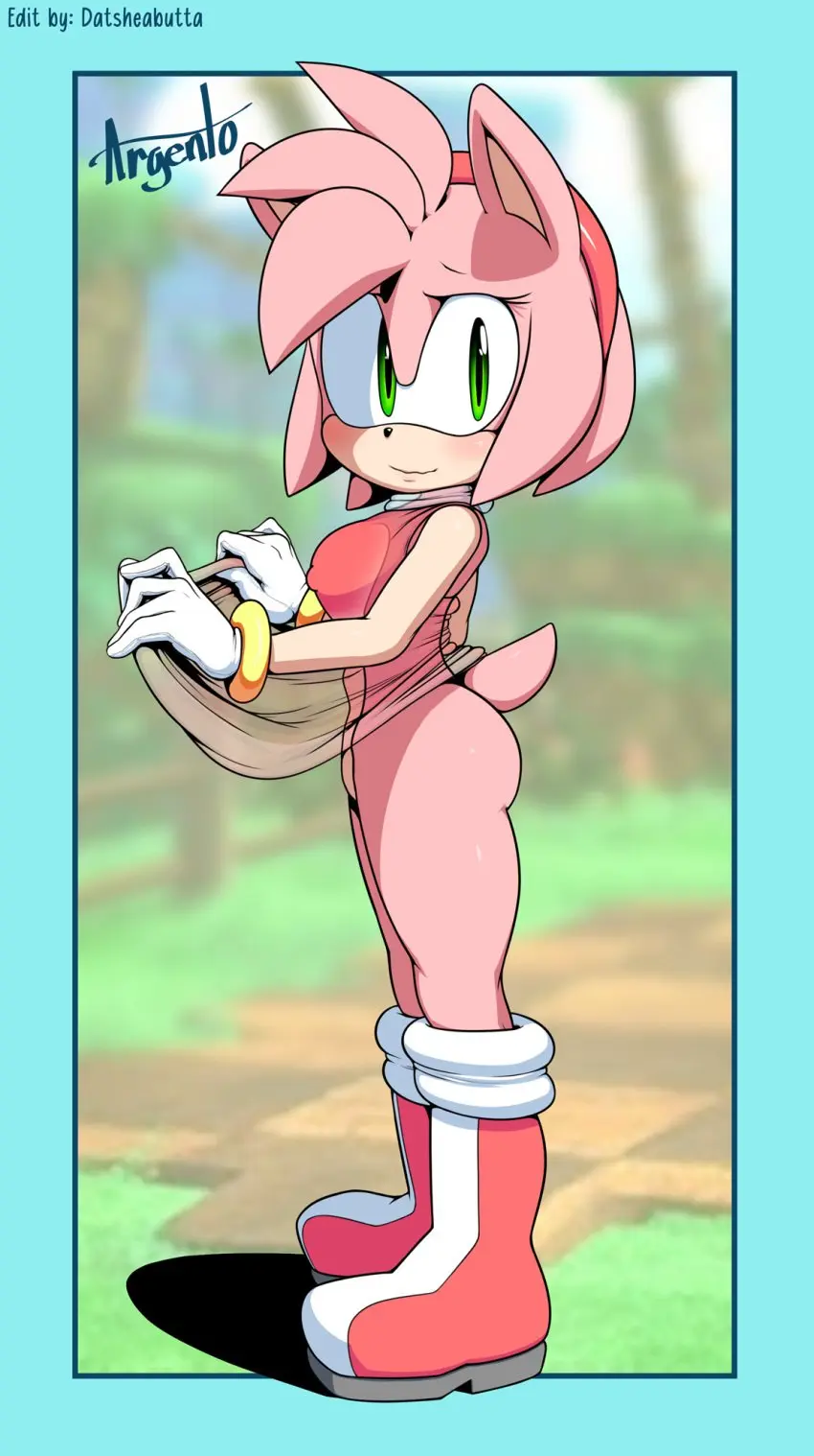 Image 1girls,blush,breasts,clothed,clothing,female,female_only,solo,gloves,tail,furry,underwear,ass,hairband,side_view,sideboob,pink_hair,anthro,green_eyes,dress,dress_lift,no_panties,see-through,5_fingers,edit,amy_rose,sonic_(series),signature,nipple_bulge,boots,blurry_background,pink_fur,see-through_dress,argento,datsheabutta