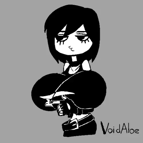 Image 1girls,big_breasts,breasts,female,black_hair,eyelashes,breasts_bigger_than_head,animated,belt,tank_top,goth,goth_girl,jiggle,jiggling_breasts,finger_gun,tequila_(void_aloe),void_aloe