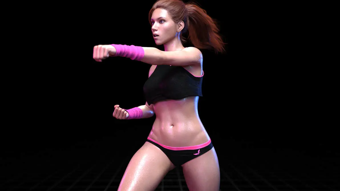 Image 1girls,female,panties,ponytail,original,brown_hair,3d,crop_top,workout,ironclawroo,workout_girl_(ironclawroo)