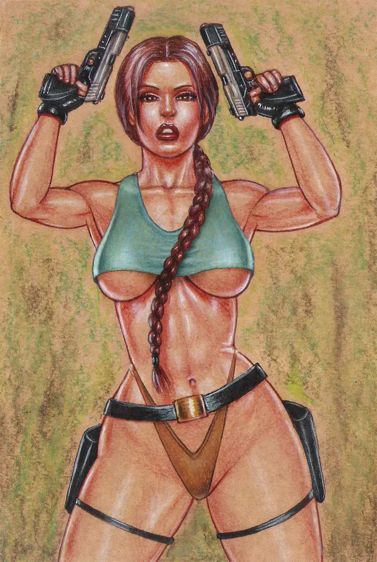 Image big_breasts,breasts,brown_eyes,female,female_only,long_hair,shiny_skin,navel,female_focus,athletic,wide_hips,armpits,underboob,tagme,busty,brown_hair,braid,hourglass_figure,revealing_clothes,makeup,belt,lipstick,thong,skimpy_clothes,fingerless_gloves,athletic_female,fully_clothed,toned,toned_female,crop_top,gun,pistol,thigh_holster,lara_croft,tomb_raider,guns,holster,edithemad,lara_croft_(classic),dual_wielding,akimbo