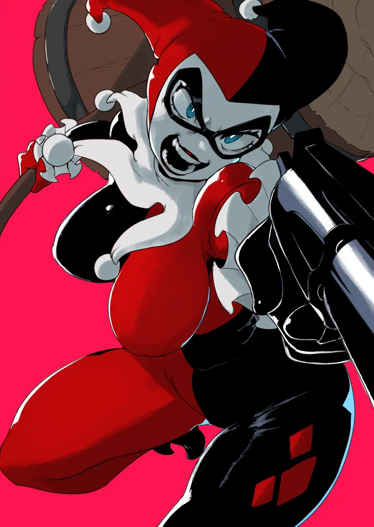 Image 1girls,big_breasts,breasts,clothed,clothing,female,female_only,human,light-skinned_female,open_mouth,simple_background,solo,blue_eyes,gloves,background,tongue,colored,female_focus,thick_thighs,thighs,white_skin,humanoid,hips,belly,clothed_female,clothes,color,digital_drawing_(artwork),digital_media_(artwork),eyelashes,eyes,shiny,solo_focus,teeth,teeth_showing,teeth_visible,2d,lips,slim,holding_object,mammal,latex,latex_clothing,tight_clothing,holding,makeup,2d_(artwork),lipstick,batman_(series),dc,dc_comics,2024,female_human,light-skinned,wide_eyed,2020s,big_hips,fanart,fingers,holding_weapon,weapon,mammal_humanoid,eyes_wide_open,harley_quinn,red_background,latex_gloves,slim_girl,gun,warner_brothers,human_female,light_body,textless,shiny_body,latex_bodysuit,white-skinned_female,shiny_clothes,white_skinned_female,eyes_open,glove,harley_quinn_(classic),dcau,jester,screaming,batman:_the_animated_series,jester_outfit,gloved_hands,no_dialogue,no_text,hammer,jester_costume,jester_girl,slim_thick,shiny_latex,vitallic3,vitallic_(artist)