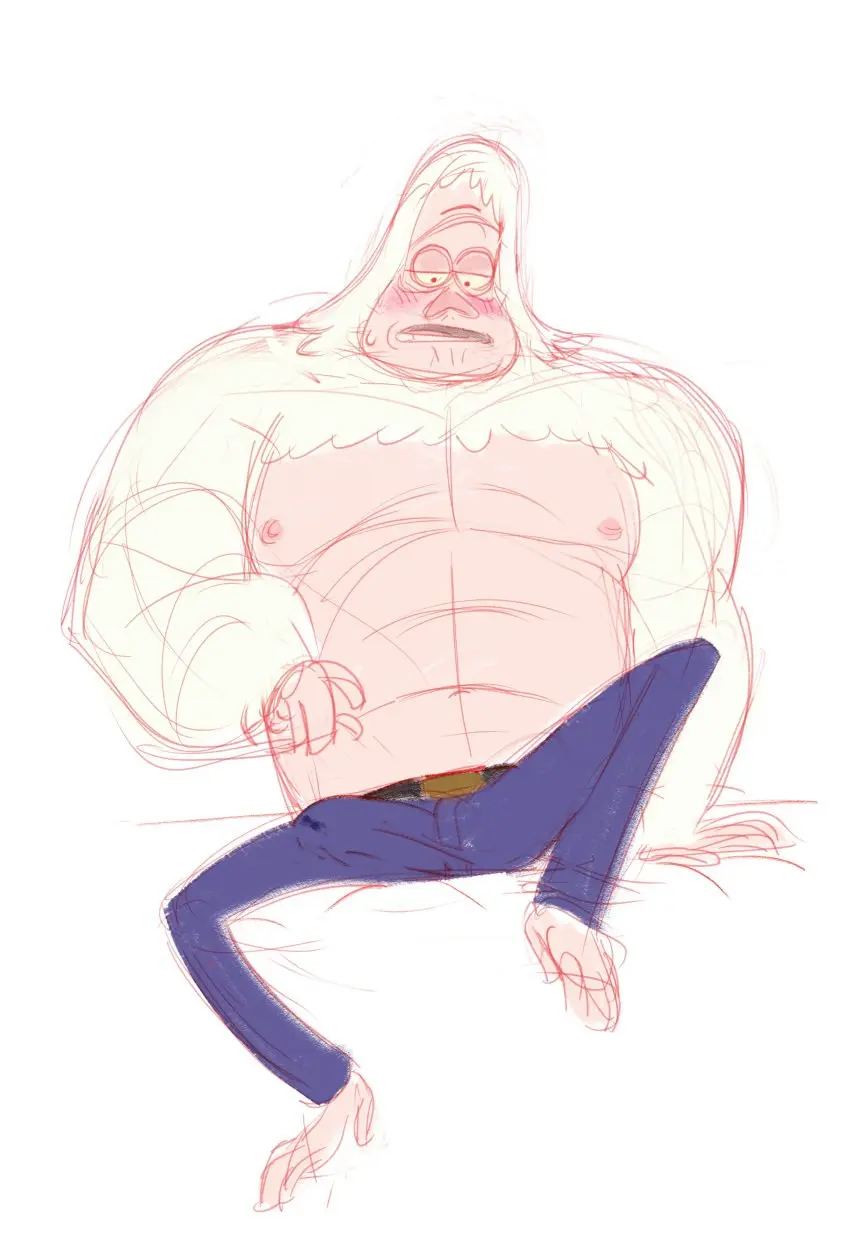 Image blush,clothing,hi_res,nipples,open_mouth,pants,simple_background,solo,white_background,male,navel,tongue,muscular,muscular_male,male_only,teeth,anthro,absurd_res,bulge,penis_outline,muscular_anthro,belt,male_focus,genital_outline,detailed_bulge,denim,jeans,bottomwear,denim_bottomwear,denim_clothing,h3llisch,skips_(regular_show),yeti