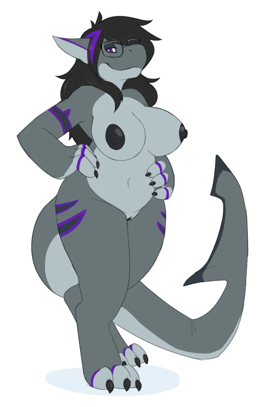 Image breasts,female,hi_res,long_hair,nipples,simple_background,smile,solo,standing,white_background,black_hair,nude,pussy,tail,areola,eyewear,glasses,hair,anthro,purple_eyes,genitals,grey_body,multicolored_body,claws,non-mammal_breasts,non-mammal_nipples,fin,marine,shark,markings,highlights_(coloring),eyewear_only,glasses_only,wearing_glasses,hands_on_hips,unknown_artist,black_nipples,tail_fin