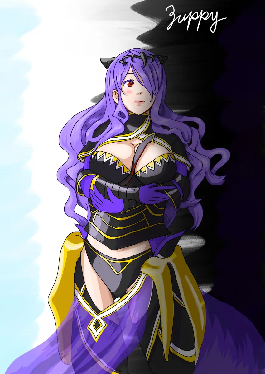 Image 1girls,breasts,female,female_only,large_breasts,long_hair,red_eyes,smile,solo,standing,very_long_hair,gloves,panties,thighs,horns,bare_thighs,cleavage,ass_visible_through_thighs,purple_hair,nintendo,black_panties,see-through,fire_emblem,fire_emblem_fates,crossed_arms,boots,arms_under_breasts,pelvic_curtain,inner_thighs,thigh_boots,camilla_(fire_emblem),zuppy