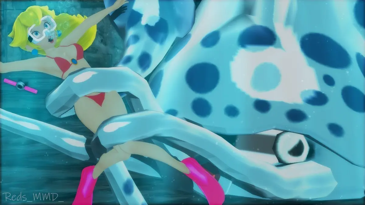 Image breasts,female,bikini,mario_(series),princess_peach,underwater,drowning,super_mario_sunshine,blooper,gooper_blooper,air_bubbles,redsmmd