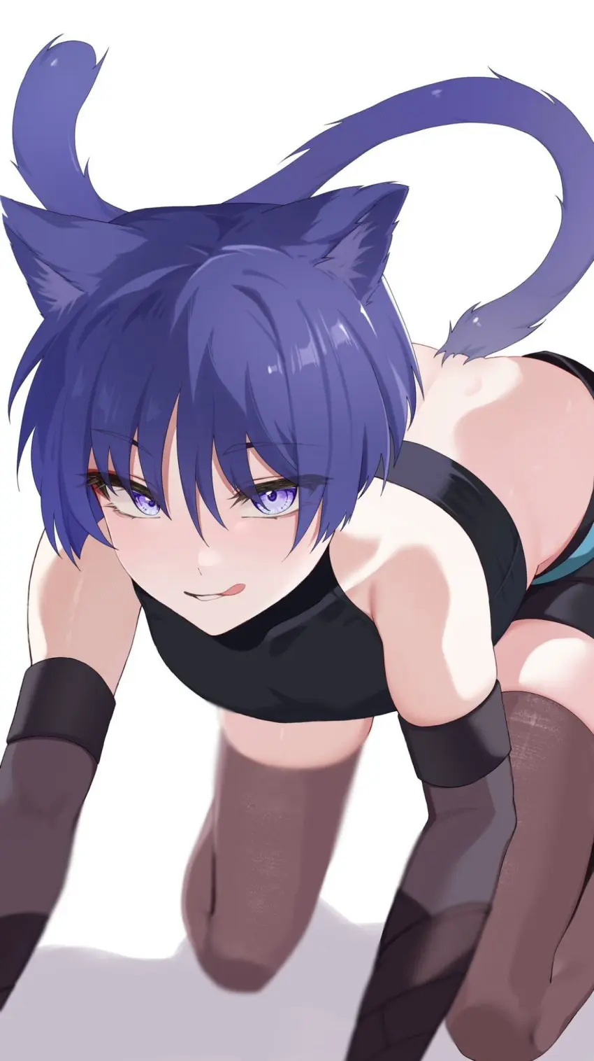 Image blush,clothed,open_mouth,1boy,male,tongue_out,tongue,cat_ears,femboy,male_only,tagme,cat_tail,genshin_impact,cute,girly,arched_back,catboy,scaramouche_(genshin_impact),chobonu,non_sexual